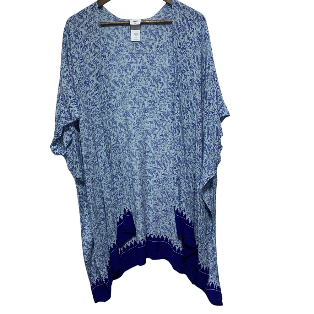 CAbi Kimono Womens One Size Blue Tropical Palm Tree Blue Playa Cover Up Beach